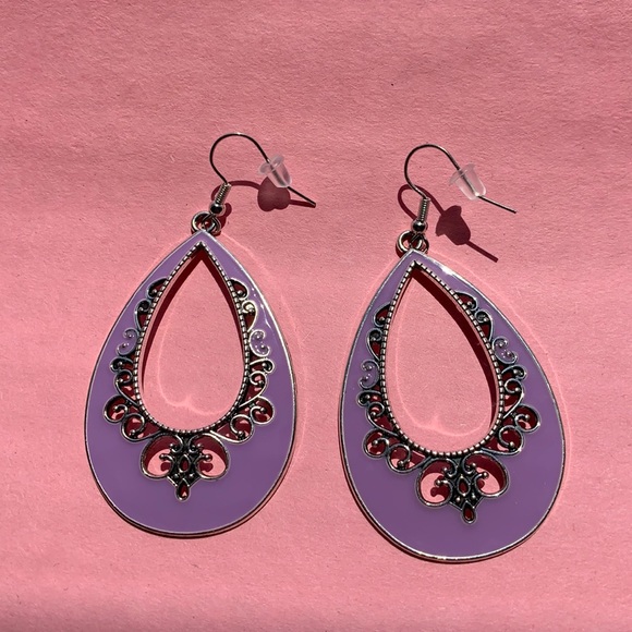 Purple Teardrop Earrings - Picture 3 of 6